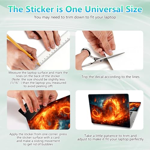 Laptop Skin Sticker Decal 12"-15.6" Universal Laptop/Notebook/Netbook Vinyl - Waterproof Scratch Resistant,Fits HP Dell Lenovo MacBook,2 Free Wrist Pads,Easy Apply & Remove,Fire Dragon Castle - color: Fire Dragon Castle