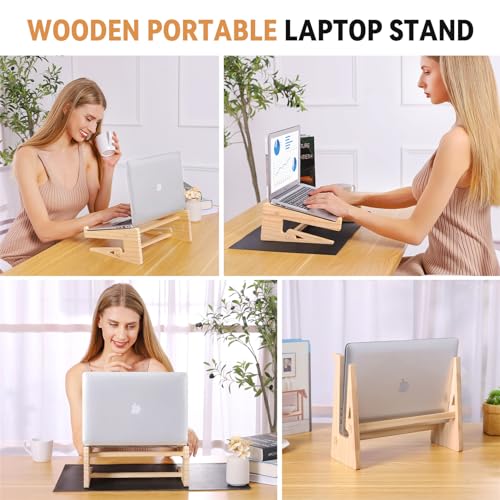 Wooden Laptop Stand for Desk, 2-in-1 Riser and Vertical Laptop Stand | notebook computer holder upright organizer home office workstation timber ergonomic ventilated anti skid space saver