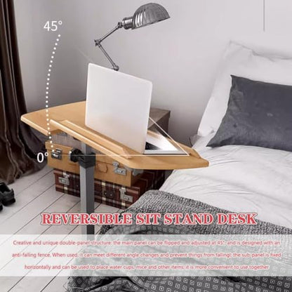 Height Adjustable Standing Desk, Home Office Sit Stand Desk, Mobile Sofa Side Table, Portable Tiltable Podium with Rollers, Double Panel Design(Primary Color) - color: Primary Color