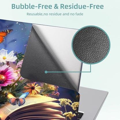 Universal Laptop Skin Decal, 3-Piece Vinyl Protector for 12 13 14 15.6" Notebook, Waterproof Anti-Scratch, Easy Trim & Bubble-Free Finish, Book with Flowers and Butterflies - color: Book with Flowers and Butterflies