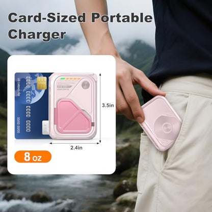 SEANCHEER P05 Portable Charger, Magnetic Power Bank, Small PowerBank, Battery Pack10000mAh Travel Essentials Fast Charging with Built in Cable, Foldable Wall Plug for iPhone,Samsung,Andriod (Pink) - color: Pink