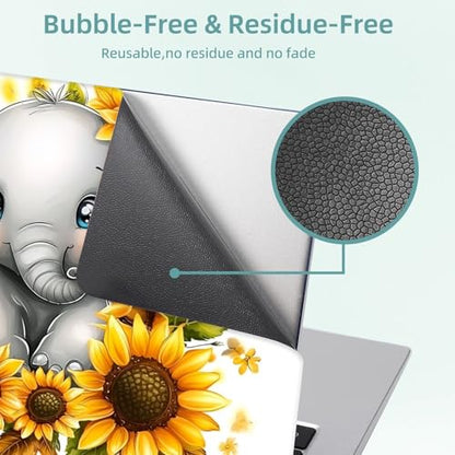 Universal Laptop Skin Decal, 3-Piece Vinyl Protector for 12 13 14 15.6" Notebook, Waterproof Anti-Scratch, Easy Trim & Bubble-Free Finish, Baby Elephant Sitting on Sunflowers - color: Baby Elephant Sitting on Sunflowers