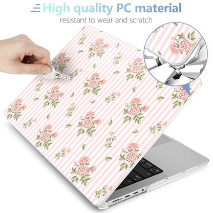 MEEgoodo Case for MacBook Pro 16 inch 2026 2024 2023 2021,Laptop Shell Compatible with M5 M4 M3 M2 M1 Pro/Max Chip,Fit Model A3429/A3428/A3403/A3186/A2991/A2780/A2485,Pink Stripes&Roses - color: Pink Stripes&Roses