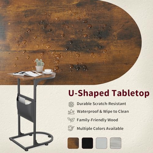 C Shaped End Table, Small Side Table for Couch, C Table that Slides Under Sofa with Storage Bag, TV Tray Table for Recliner, Living Room, Bedside, Bedroom, Small Spaces, Rustic Brown - color: Classic Rustic Brown