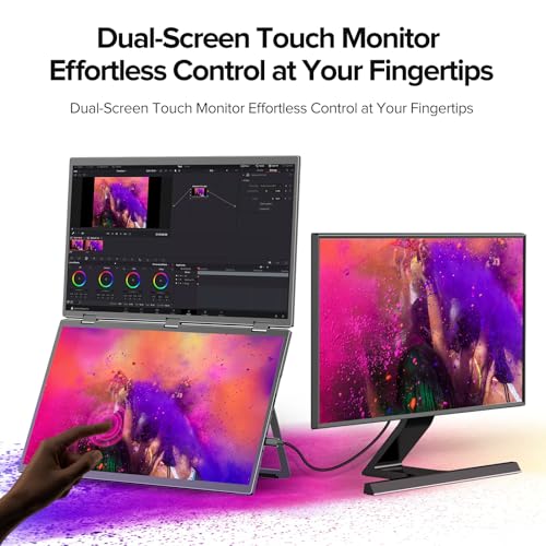 UPERFECT Delta 18.5" 100Hz Touchscreen Dual Portable Monitor, Laptop Screen Extender Stacked Triple Folding Monitor with Stand & VESA for Laptop PC Phone Game Console (No Driver Needed) - size: 18.5