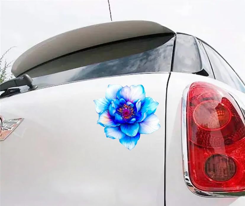 MAKTEM Blue Lotus Holographic Flower Car Decal, Waterproof Removable Flower Sticker, Peel and Stick for Car Vehicle Truck Window Laptop, 1PC (One Blue)