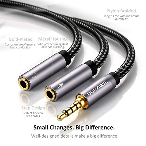 DUKABEL Long Headsets Splitter Adapter, Mic and Audio Y Cable - 4 Feet/1.2m | Separate Headphone and Microphone, 24K Gold-Plated Connector, Compatible with PS5, Xbox One Controller, Smartphone, PC - size: 120 cm