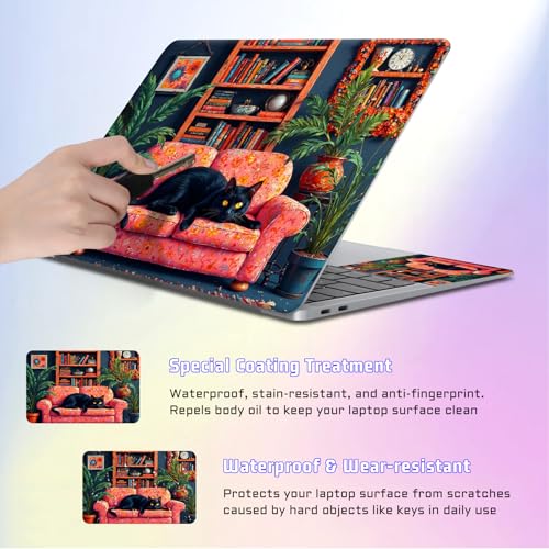 Universal Laptop Skin Sticker Decal, Compatible with MacBook HP Dell Lenovo 12"-15.6", Reusable Vinyl Notebook Cover 3PCS Set, High-Recognition Film-Black Cat on Floral Sofa - color: Black Cat on Floral Sofa