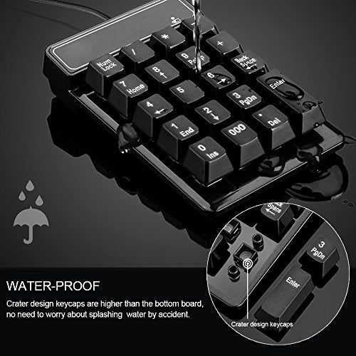 Numeric Keypad, Mechanical Feel USB Number Pad with 000 Key for Accounting, Data Entry & Excel, Wired 19 Key Pad for Laptop, Desktop, Plug and Play