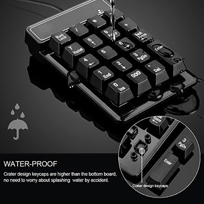 Numeric Keypad, Mechanical Feel USB Number Pad with 000 Key for Accounting, Data Entry & Excel, Wired 19 Key Pad for Laptop, Desktop, Plug and Play