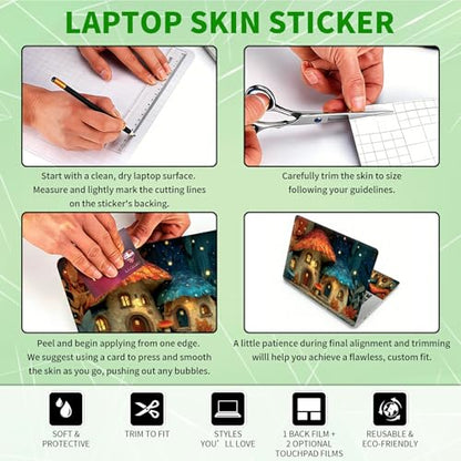 Laptop Skin Sticker Decal, Universal Protective Cover Fit 12 13 14 15.6 Inch Notebook, Reusable Water-Resistant Vinyl Decal w/ 2 Wrist Pads for Business Travel Office, Mushroom Leaves - color: Mushroom Leaves
