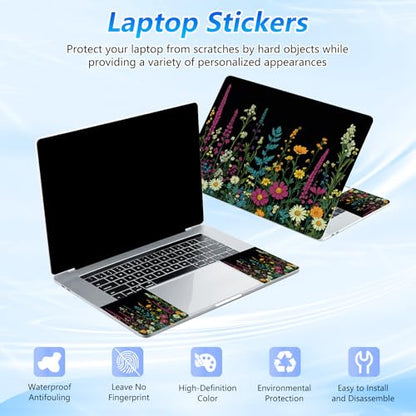 Universal Laptop Skin Sticker Decal with 2 Wrist Pad Skins, Waterproof Scratch Vinyl Cover for 11–15.6 Inch MacBook, HP, Dell, Lenovo, Cutable & Reusable,Dark Floral Garden Art - color: Dark Floral Garden Art