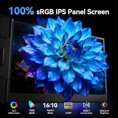 Laptop Screen Extender, 15.3" 16:10 IPS 100% sRGB Portable Travel Monitor for Laptop, FHD 1200P External Display Screen, Dual Screen Attachment Plug & Play for Mac Windows - size: 15.3"