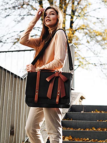 ECOSUSI Women Briefcase PU Leather Laptop Bag Large Shoulder College Satchel Bagfit 15.6" Laptop - color: Black & Brown