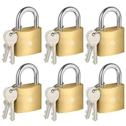 HOX 6-Pack Keyed Padlock, Waterproof and Rustproof, Solid Brass Lock with 1-1/4" Wide Body, Padlock with Keys for Storage Unit, Sheds, Garages and Fence - size: 6 Pack