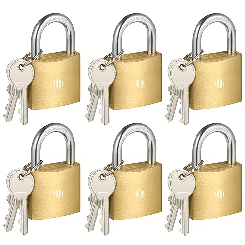 HOX 6-Pack Keyed Padlock, Waterproof and Rustproof, Solid Brass Lock with 1-1/4" Wide Body, Padlock with Keys for Storage Unit, Sheds, Garages and Fence - size: 6 Pack