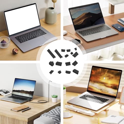 USB C Plug Cover Flexible Soft Silicone Protector 16pcs | Pc Interface Stopper for Computer PC - color: Black