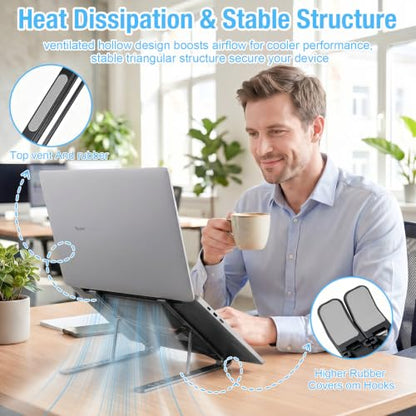 Marte Vanci Laptop Stand for Desk, Portable Computer Riser with 7 Adjustable Angles, Foldable Notebook Holder Ergonomic Ventilated Cooling Aluminum Computer Stand for Laptops Tablets up to 16” Silver - color: Silver