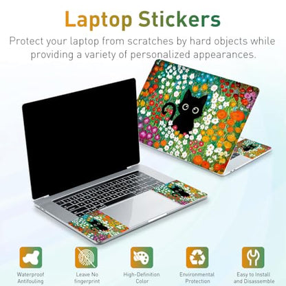 12.1 13 13.3 14 15.4 15.6 Inch Laptop Skin Decal, Laptop Stickers Skins Decals for Notebook PC, Universal Reusable Vinyl Laptop Cover Sticker, Waterproof Art Protector I Cat in Flowers - color: Cat in Flowers