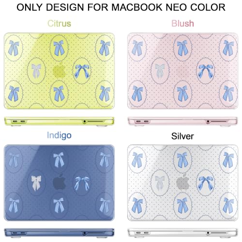 Compatible with MacBook Neo 13 inch (2026 Release A3404) (A18 Pro) with Liquid Retina Display, Printed Slim Protective Case with Screen Protector & Keybaord Cover, Blue Bow&Polkadot - color: Blue Bow&Polkadot