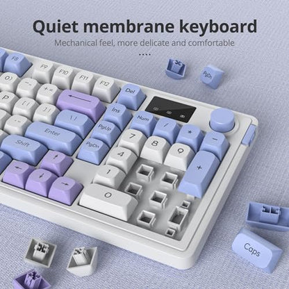 Owpkeenthy 96% Membrane Keyboard Wireless, 100% Quiet Mechanical Feeling Gaming Keyboard Gasket RGB Keyboard with Knob & Number Pad Triple Mode Bluetooth 5.0/2.4G/Wired for Laptop Desktop(98 Blue) - color: 98 Blue
