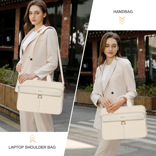 MOSISO 15-16 inch Laptop Bag, Laptop Briefcase Messenger | Compatible with MacBook Pro 16/Air 15, Square Quilted Computer Bag Work Office Business with 3 Pockets&Strap, Beige - color: Beige, size: 16 inch
