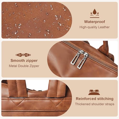 Laptop Backpack for Women 15.6 inch,Travel Leather Backpack Purse Nurse Teacher Carry on Backpack Computer Bag,Professional Water-Resistant College Business Work Casual Daypack,Brown - color: Crazy Horse Brown02
