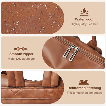Laptop Backpack for Women 15.6 inch,Travel Leather Backpack Purse Nurse Teacher Carry on Backpack Computer Bag,Professional Water-Resistant College Business Work Casual Daypack,Brown - color: Crazy Horse Brown02
