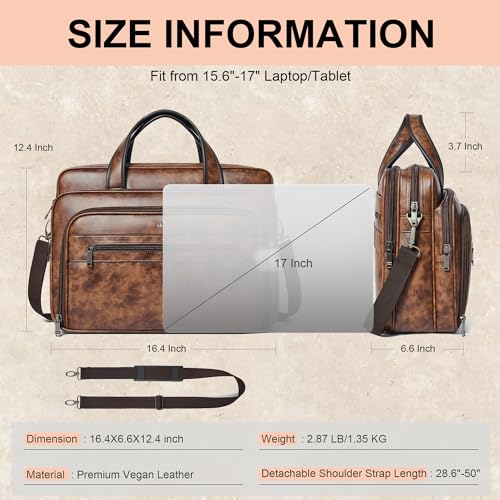 Leather Messenger Bag for Men&Women 17 Inch Leather Laptop Bag,Water-Resistant Large Shoulder Satchel Office,Work - color: Brown