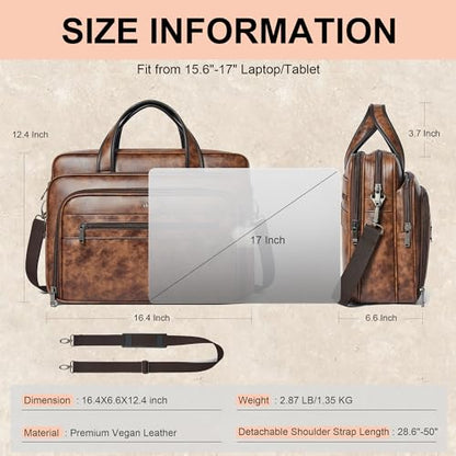 Leather Messenger Bag for Men&Women 17 Inch Leather Laptop Bag,Water-Resistant Large Shoulder Satchel Office,Work - color: Brown