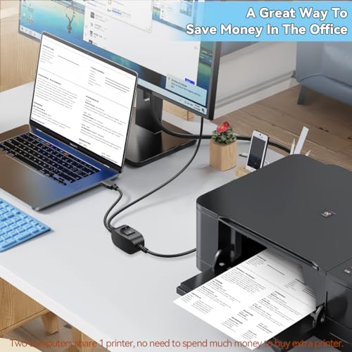 Herfair Printer Splitter for Two Computers USB A Splitter 1 in 2 Out for Share One Printer/Scanner/Fax Machine/USB Peripherals to Two Laptops/PCs/Computers, 5FT+5FT Cables - size: 1