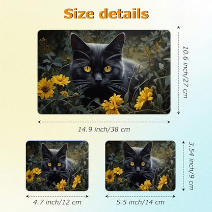 Universal Laptop Skin Sticker with 2 Wrist Pad Decals, 3-Piece Removable Vinyl Laptop Cover, Black Cat Sunflower Waterproof Anti-Scratch, Easy-Trim Fit for 13.3" 14" 15.6" Laptops - color: Black Cat Sunflower