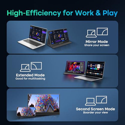 SANSUI Portable Monitor 15.6 Inch FHD 1080P Travel Monitor for Laptop, USB C HDMI Ultra-Thin IPS Computer Display with Speakers & PU Leather Stand Cover, for PC Mac mini Phone Switch Gaming - size: 15.6