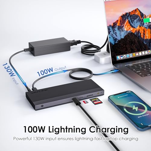 WAVLINK Laptop Docking Station, Dual DisplayPort,HDMI, Single 4K@144Hz | 130W PD Charger, 4×USB-A 5Gb, Gigabit Ethernet, SD/TF and Mic/Audio, Compatible with Windows Only