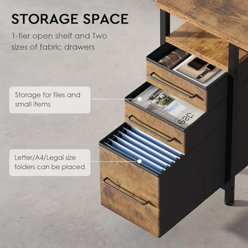 Ｍａｉｈａｉｌ Maihail Small Desk with Drawers, 40 inch Computer Desk with Shelves, Writing Desk with Storage, Small Office Desk with Metal Frame, Rustic Brown2 - color: Rustic Brown, size: 40 inch
