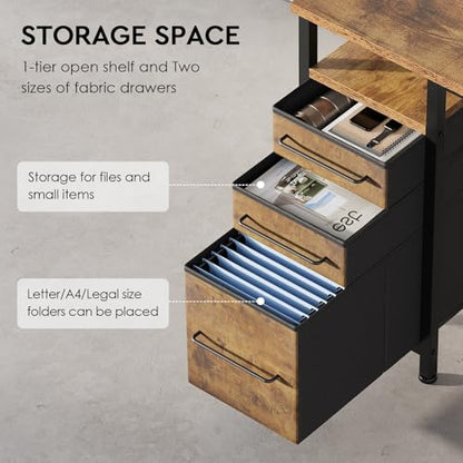 Ｍａｉｈａｉｌ Maihail Small Desk with Drawers, 40 inch Computer Desk with Shelves, Writing Desk with Storage, Small Office Desk with Metal Frame, Rustic Brown2 - color: Rustic Brown, size: 40 inch