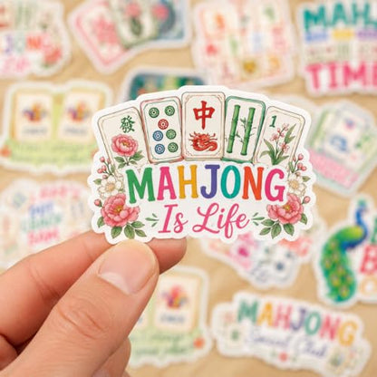15PCS Mahjong Stickers for Laptop Water Bottle, Aesthetic Waterproof Vinyl Decals for Skateboard Guita Car Bumper Luggage, Decals for Kids Girls Teens Adults - color: Mahjong