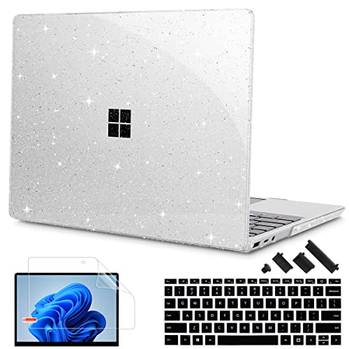 Mektron Glitter Microsoft Surface Laptop Go 2/1 Case 12.4 Inch Laptop Cover 2022-2020 Model 1943/2013 Plastic Hard Shell Case with Screen Protector + Keyboard Cover, Sparkle Crystal Clear - color: Sparkle Crystal Clear