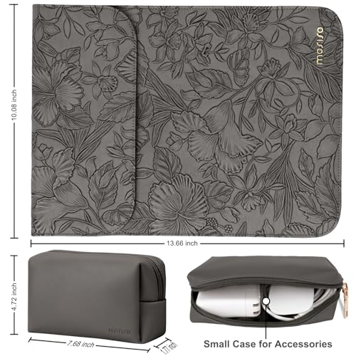 MOSISO Laptop Case 13 inch, 13 inch Laptop Sleeve with Small Bag | Compatible with MacBook Neo 13 A18 Pro A3404/Air 13/Pro 13/Pro 14 M5 M4 M3 M2 M1,Embossed Hibiscus PU Leather Case,Gray - color: Gray, size: 13 inch