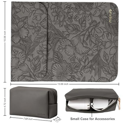MOSISO Laptop Case 13 inch, 13 inch Laptop Sleeve with Small Bag | Compatible with MacBook Neo 13 A18 Pro A3404/Air 13/Pro 13/Pro 14 M5 M4 M3 M2 M1,Embossed Hibiscus PU Leather Case,Gray - color: Gray, size: 13 inch
