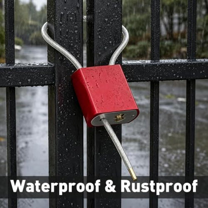 Cable Padlock Free Adjustable Lock 3 Keys, 6.56ft/2m Red | Steel Cable 1/6"(4mm)Diameter, Lock & Secure, Weatherproof for Bikes, Lockers, Gate, Fence, Shed, Outdoor Equipment etc - color: Red-6.56ft(2m)