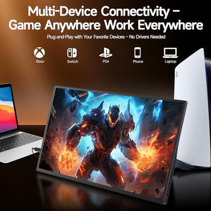 15.6" Portable Monitor 1080P FHD IPS, 250 Nits Brightness, Adjustable Kickstand with VESA Mount, USB-C HDMI, Dual Speakers, Ultra-Slim Travel Laptop Second Screen for Phone PC PS5 - size: 15.6"Kickstand