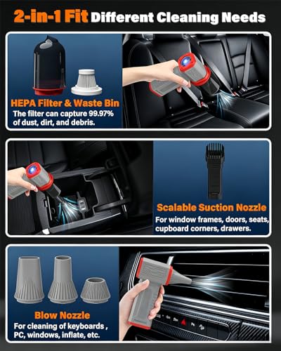 FT08 Compressed Air Duster, 1-10 Stepless Speed Adjustable | Powerful Electric Dust Blower with Display , 130000RPM Brushless Motor, Jet Fan for Keyboard PC Car Outdoor, Gray, 2-in-1 - color: Gray, 2-in-1