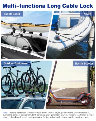 12ft Long Straight Cable Lock with Resettable Combination, Weatherproof Security Kayak Lock, Unique Thin Cable Combination Lock for Kayaks, Paddle Boards, Dock, Bike, Scooters, Canoe and Outdoor Gear
