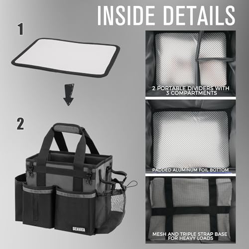 SCAVATA Compact Wearable Cleaning Caddy with Handle & Shoulder Straps | Small Cleaning Supplies Organizer, Under Sink & Car Cleaning Tools Storage Bag for Housekeepers Cleaners, DarkGrey - color: DarkGrey