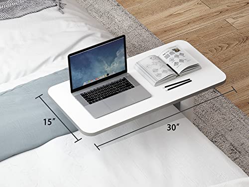 Height Adjustable Mobile Standing Desk - 90° Tiltable Storable Overbed Table, 30 inches Rolling Laptop Desk with Gas Spring Riser and Wheels for Offices, Home, Medical and School - color: White