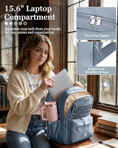suwasp College Backpack for Women, Waterproof Laptop Backpack Fits 15.6 Inch Laptop, School Bookbag with Water Bottle Pocket, Anti Theft Work Backpack for College, Travel, Commuter, - color: Peacock Blue