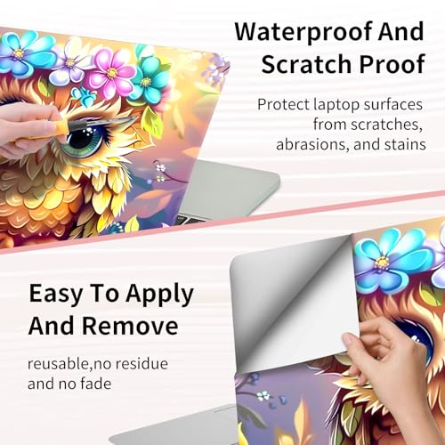 Laptop Skin Sticker 3-Piece Set,Owl Flowers | Trim-to-fit 3-piece vinyl set with one 15 x 10.6 in lid skin and two palm-rest decals for many 12-15.6 in laptops - color: Owl Flowers