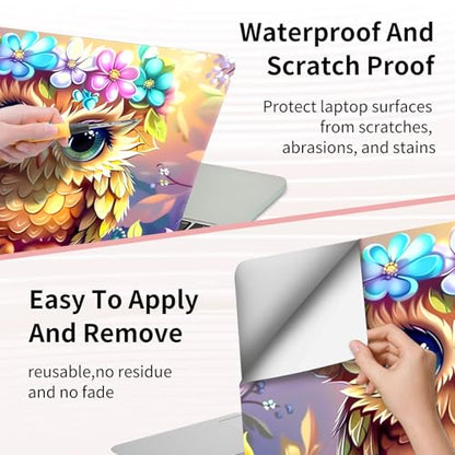 Laptop Skin Sticker 3-Piece Set,Owl Flowers | Trim-to-fit 3-piece vinyl set with one 15 x 10.6 in lid skin and two palm-rest decals for many 12-15.6 in laptops - color: Owl Flowers