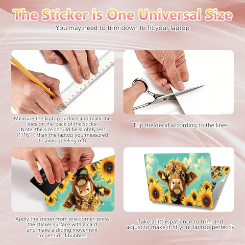 Laptop Skin Sticker Decal 12" 13" 13.3" 14" 15" 15.6",Waterproof Scratch Resistant Vinyl,Reusable Easy to Apply,for MacBook HP Dell Notebooks Netbooks Laptop,2 Wrist Pads,Cute Highland Cow - color: Cute Highland Cow